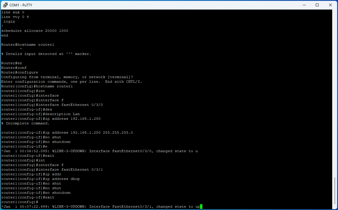 Config interfaces router1