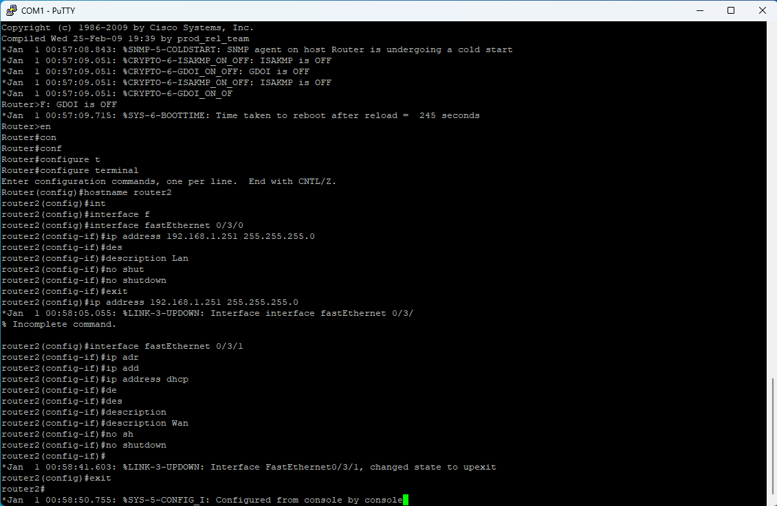 Config interfaces router2
