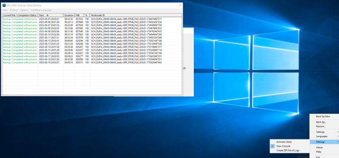 Console de vérification des backups