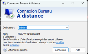 Interface de connexion Remote Desktop