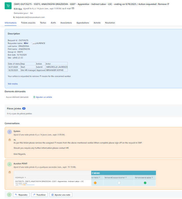 Validation du ticket
