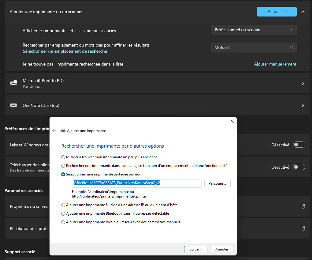 Ajout imprimante réseau