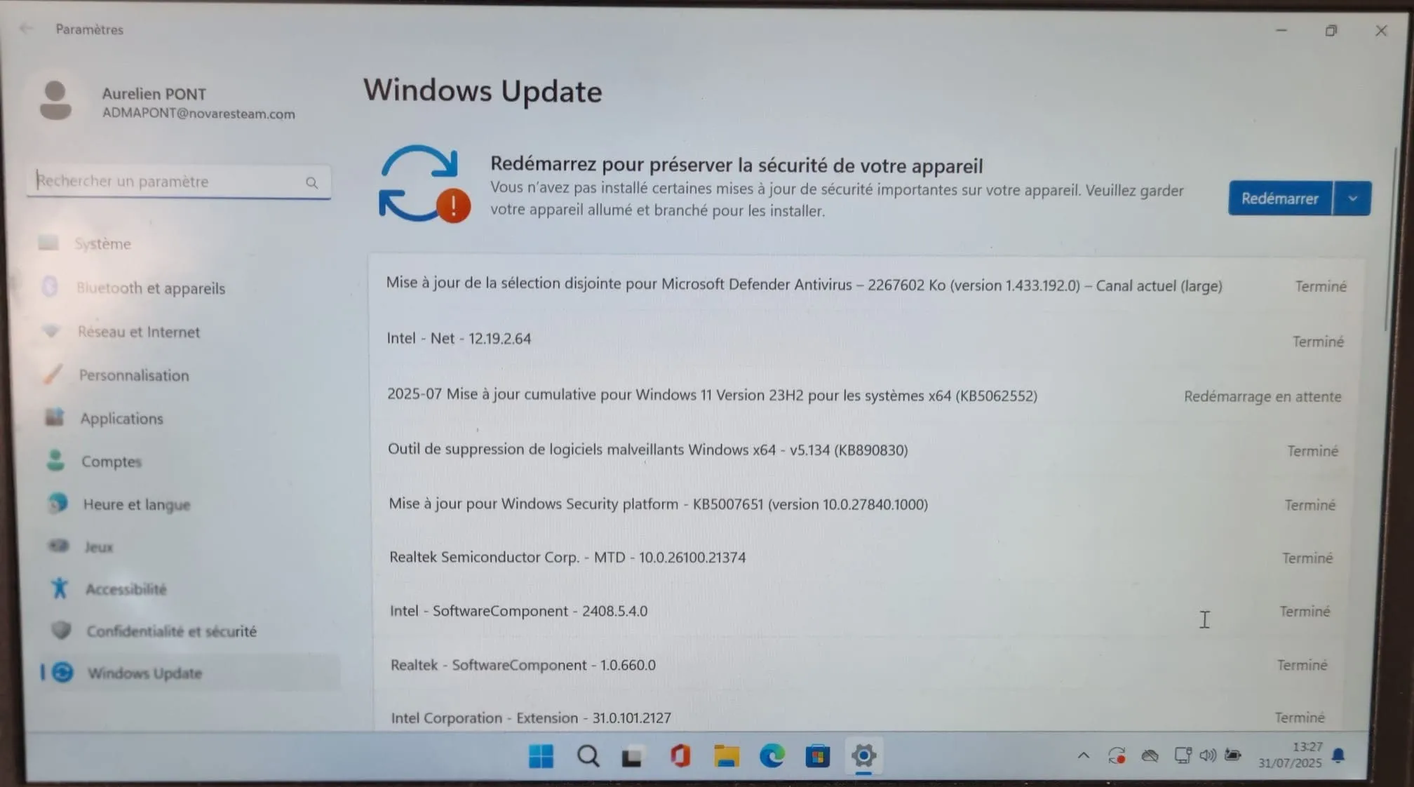 Redémarrage et validation
