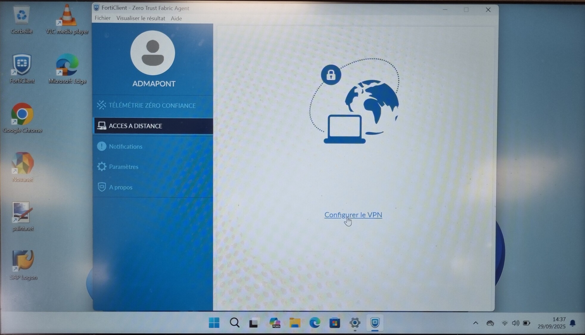Onglet VPN FortiClient