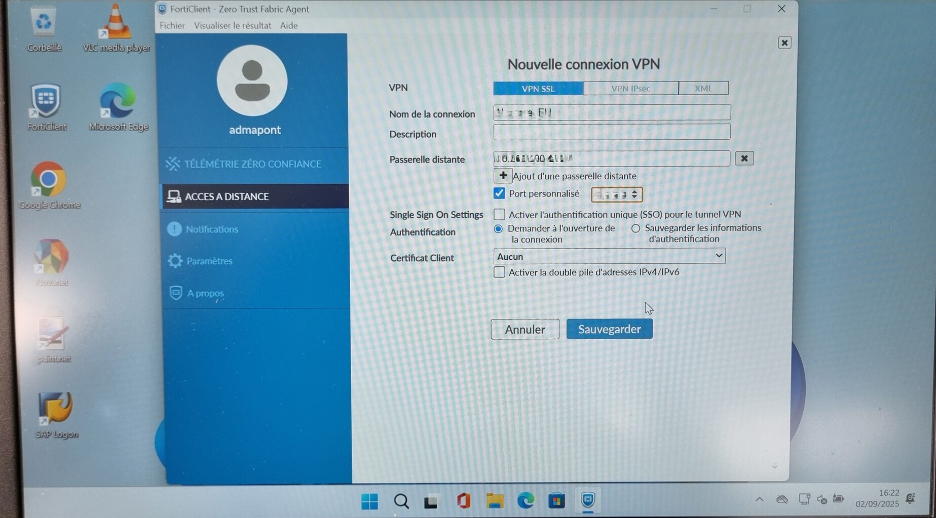 Paramètres de connexion VPN